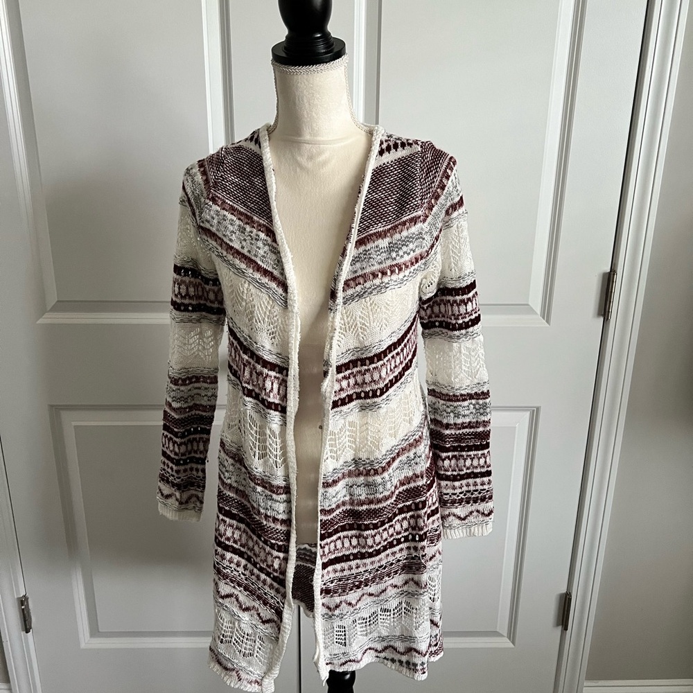 Almost Famous White and Brown Cardigan Sweater